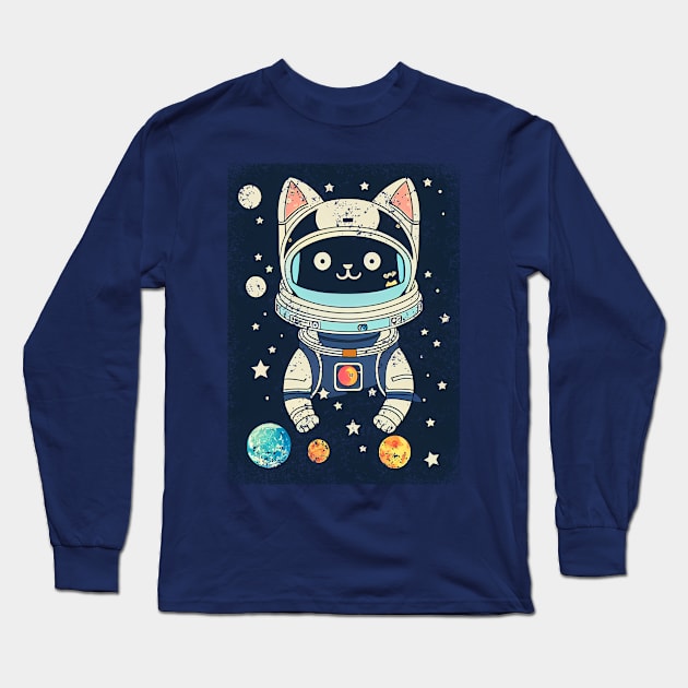 Kawaii Space Cat Long Sleeve T-Shirt by Kinhakamaka